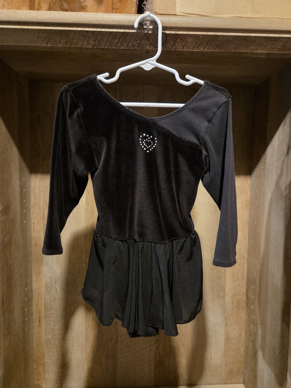 Girls' Black Dance Leotard with Skirt and Heart Rhinestone